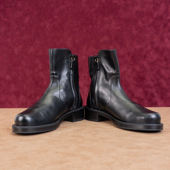 Stuart Weitzman Women Sadie Black Leather Zip Dress Office Ankle Boots sz 5B - Picture 2 of 9